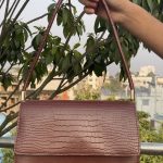 Elegant Brown Crocodile Textured Women’s Shoulder Bag