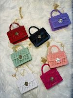 Colorful Beaded Mini Handbag with Braided Handle and Gold Chain