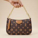 Monogram Print Shoulder Bag with Gold Chain and Adjustable Strap