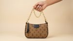 Monogram Print Shoulder Bag with Gold Chain and Adjustable Strap - Image 3